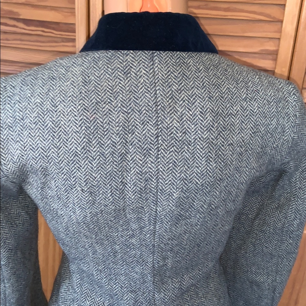 Women's Gray Herringbone Blazer with Navy Collar - Picture 3 of 13